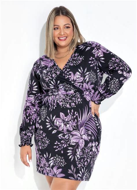 Vestido Folhas Roxo Com Lastex Plus Suze Marguerite