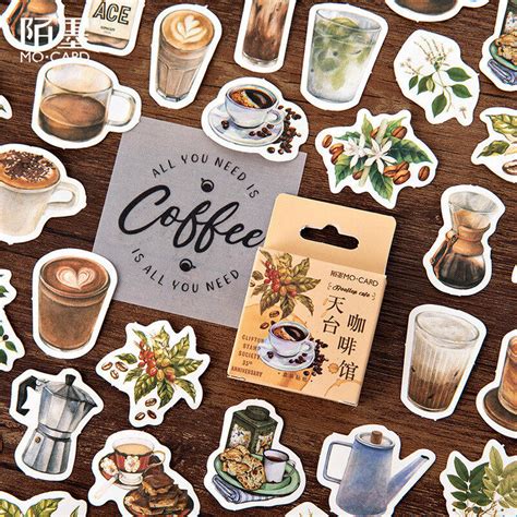 46pcs Cute Stationery Stickers Scrapbooking Diary Kawaii Coffee Plant