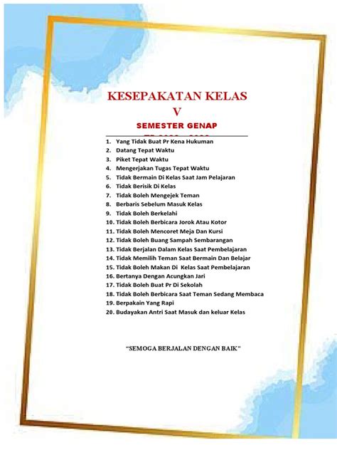 kesepakatan kelas  semester genap