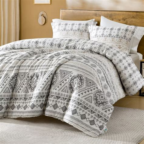 Dduoxin 100 Cotton Bohemian Queen Comforter Set 3 Piece Whitebrowngray 90x90