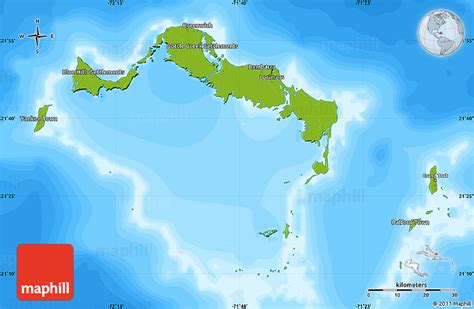 Physical Map Of Turks And Caicos Islands Single Color Outside Bathymetry Sea