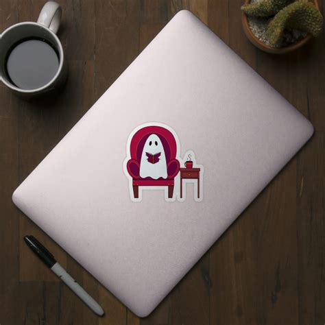 Cozy Ghost Reading Ghost Sticker TeePublic