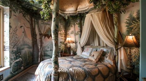 Premium Photo | A beautiful bedroom with a fourposter bed canopy and a ...