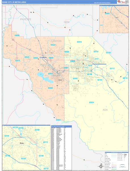 Boise City Id Metro Area Wall Map Color Cast Style By Marketmaps