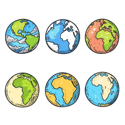 Premium Vector | Six colorful globe illustrations showing various ...