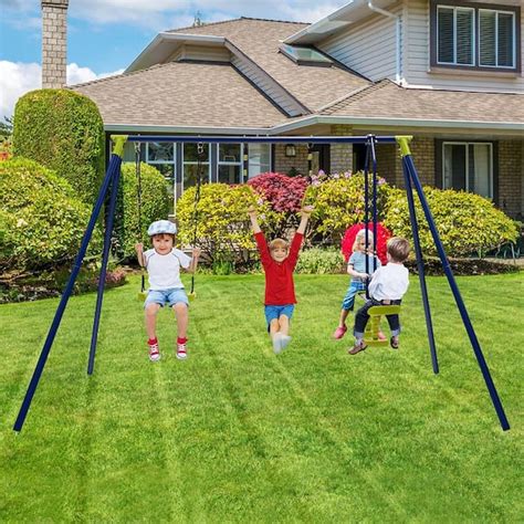 Gymax GYM10811 440 lbs. Swing Set 3-in-1 Kids Swing Stand with Swing Gym Rings Glider for ...