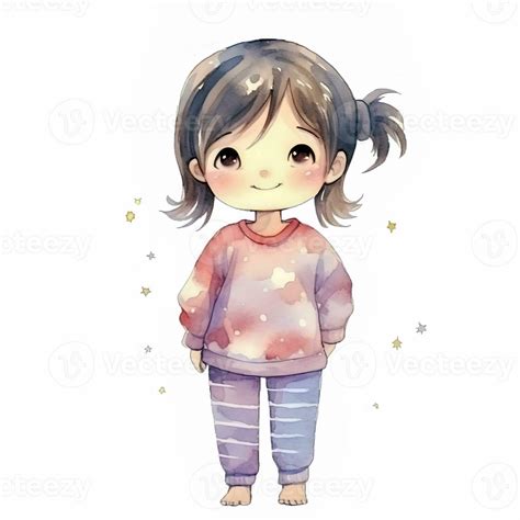 Cute cartoon anime girl in pajamas and barefoot. . 25175029 Stock Photo ...