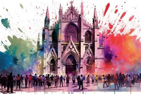 Premium Ai Image A Brightly Colored Painting Of A Cathedral With