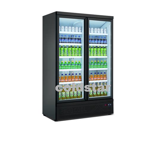 Supermarket 2 Glass Doors Beverage Cooler Equipment Bottom Mount Vertical Display Fridge