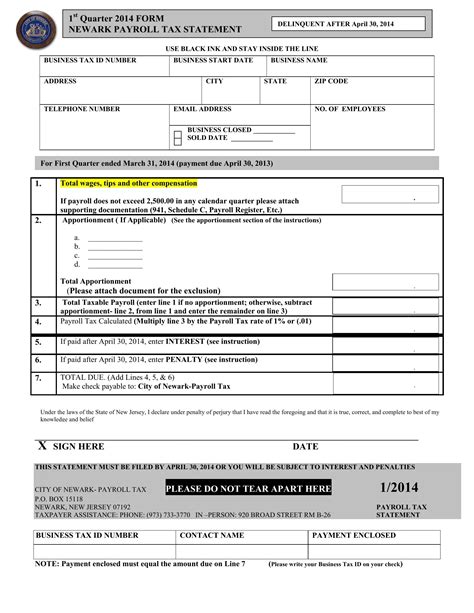 Newark Payroll Tax Statement PDF Form - FormsPal