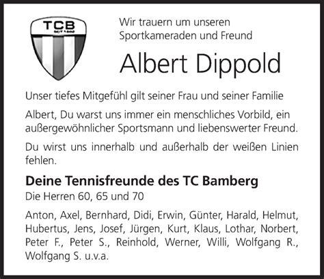 Albert Dippold Traueranzeige Trauer Infranken De