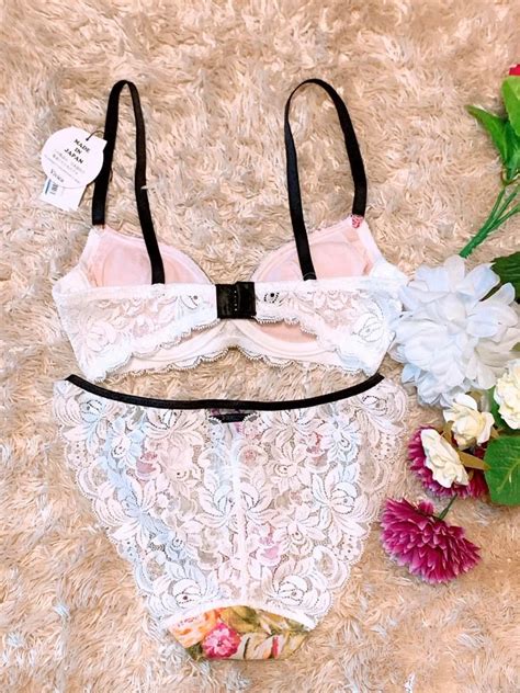 Sexy Vivica Made In Japan Lingerie Set Sheer Floral And Lace Panty Bra C To C Or Size S