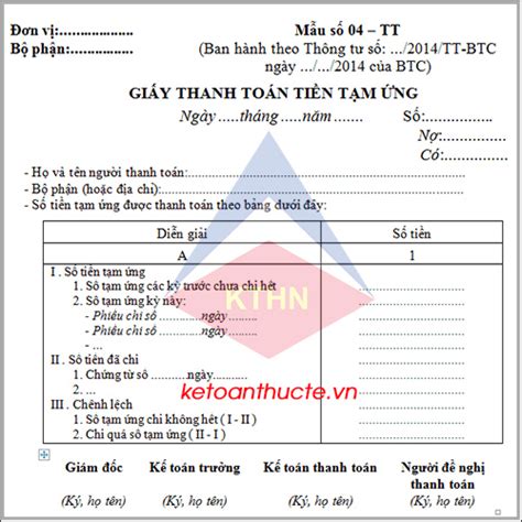 Giấy đề nghị thanh toán tạm ứng và cách lập theo Thông tư 200