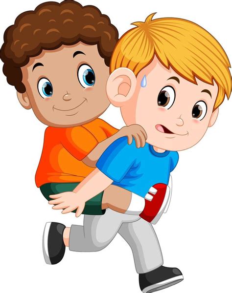 Smiling Boy Carrying His Best Friend On His Back Vector Art At