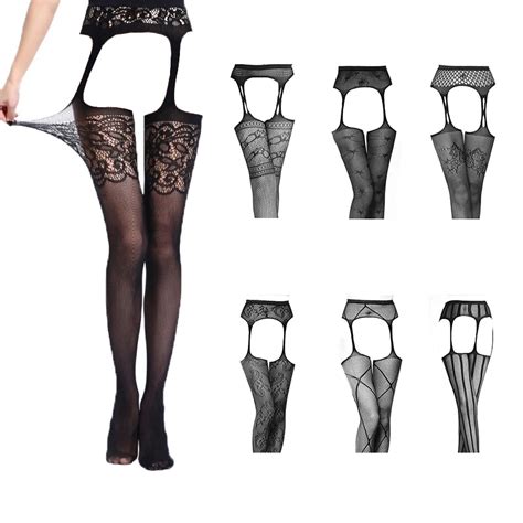 Bas R Sille Taille Haute Avec Ceinture Pour Femme Collants Sexy Noirs