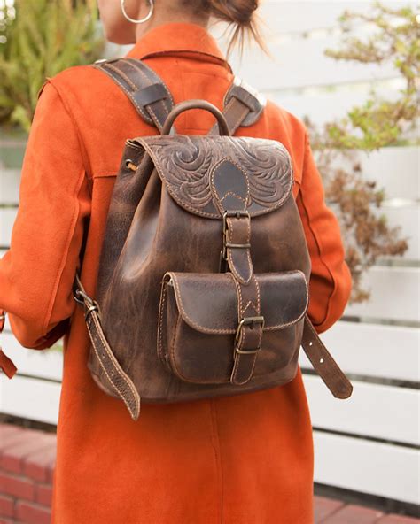 Leather Backpack Women Tooled Leather Backpack Boho Leather Etsy