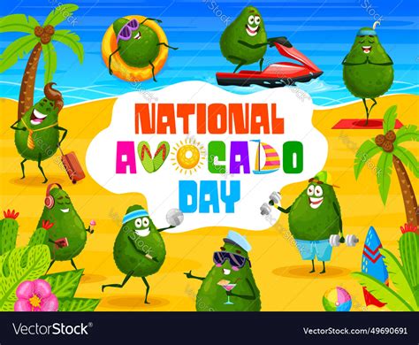 Avocado Day Banner Cartoon Funny Mexican Avocados Vector Image