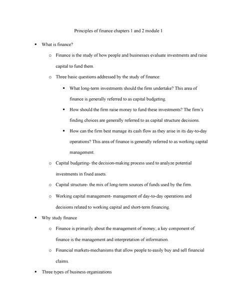 Chapters And Module Notes Principles Of Finance Chapters And