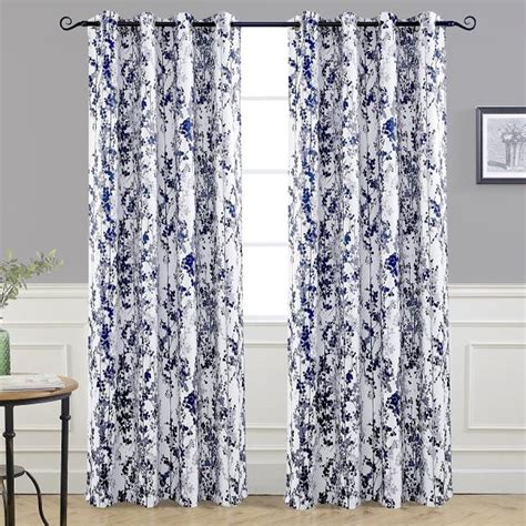 Set 2 Navy Blue Gray Grey White Floral Curtains Panels Drapes 84 In L