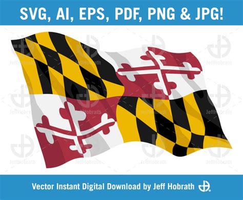 Maryland State Flag Waving Color Vector Illustration Digital Etsy