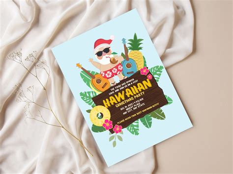 Editable Hawaiian Luau Christmas Invitation Template Tropical Santa