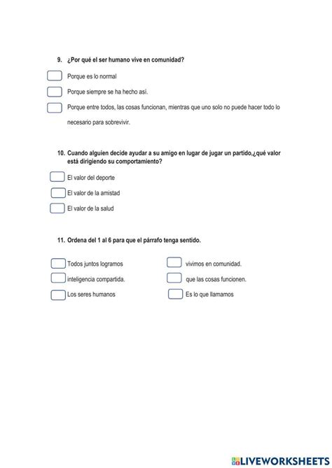 Tema 3 Valores Worksheet Live Worksheets