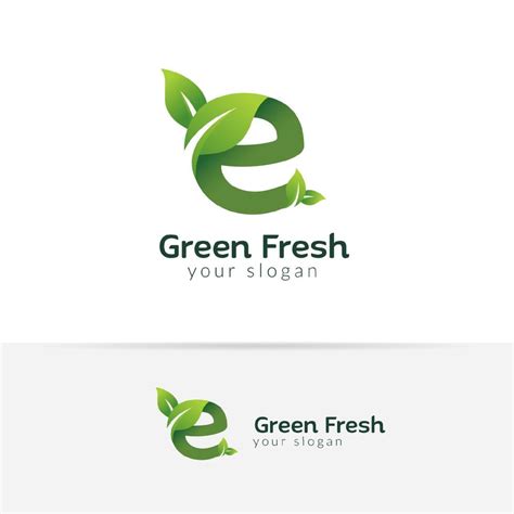 Eco green letter E logo design template. Green alphabet vector designs with green and fresh leaf ...