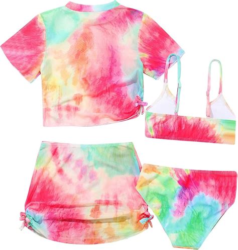 3 Teilig Bikini Set für Mädchen Bademode Modisch Gedruckt Einfarbig Rüsche Floral Badebekleidung