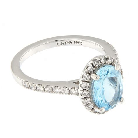 Oval Aquamarine Diamond Platinum Cocktail Ring at 1stDibs