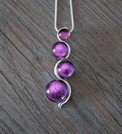 Vivid Purple Dichroic Fused Glass Pendant Necklace And Silver Snake