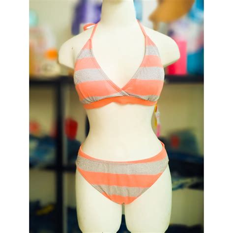 Đồ bơi nữ người lớn Bộ bikini 2 mảnh kẻ sọc trẻ trung Nhập khẩu Hàn