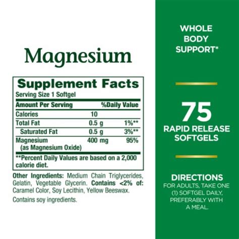 Natures Bounty Magnesium Bone And Muscle Health Rapid Release Softgels 400 Mg 75 Ct Pick ‘n Save