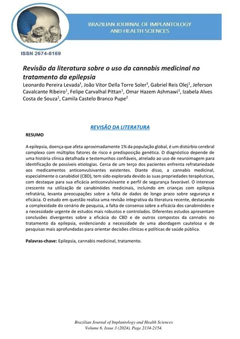 Pdf Revisão Da Literatura Sobre O Uso Da Cannabis Medicinal No