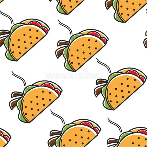 Taco Seamless Pattern Traditional Mexican Food Background Stock