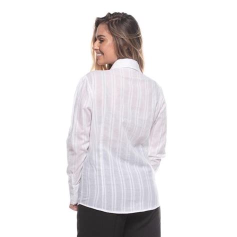 Camisa Botão Manga Longa Feminina Algodão Com Lurex Branco Netshoes