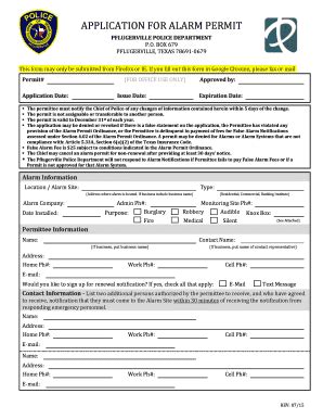 Fillable Online Application For Alarm Permit Serving South Texas Fax