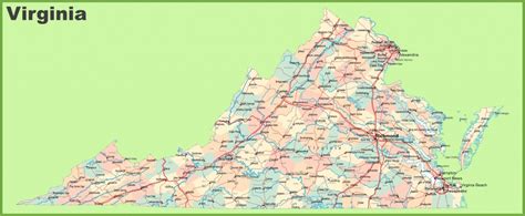 Virginia State Map With Cities And Towns