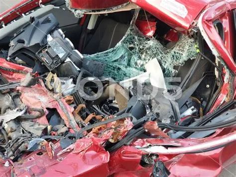 Red Car crash background.Red car accident shattered and crumpled. ~ Hi ...