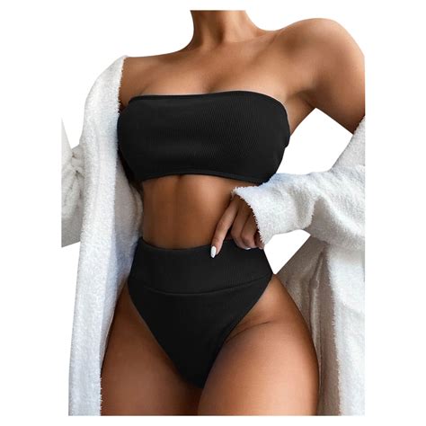 Willbest Black Bikini Top Women Bandeau Bandage Bikini Set Push Up