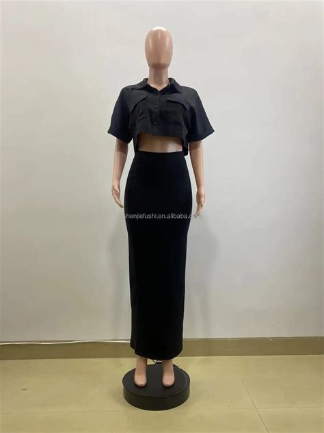 M6022 2024 Spring Fashion Casual Black Slim Wrap Hip Skirt Shirt Collar