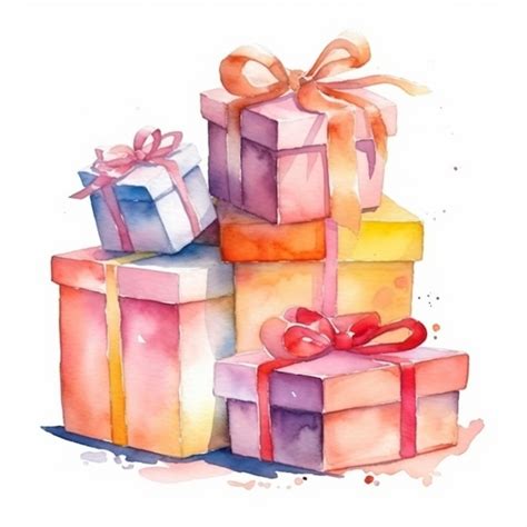 Premium AI Image A Painting Of A Stack Of Colorful Gift Boxes With