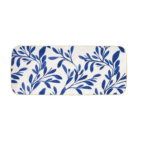 ELEGANCE BLEU Plat De Service Rectangulaire Cake Porcelaine Easylife 35