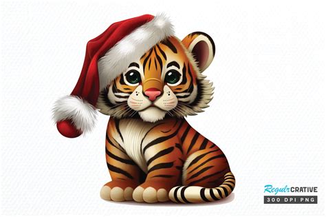 Watercolor Christmas Cute Tiger Clipart Graphic By Regulrcrative