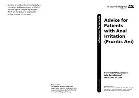 Advice For Patients With Anal Irritation Pruritis Ani Ipswich Hospital