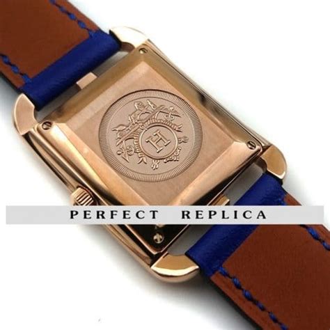 Hermes Cape Cod Gm Quartz Rose Gold On Blue Fjord Leather Strap Replica