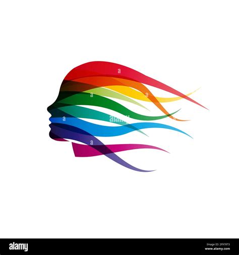 Vector logo girl with hair waving in the wind. Astract woman head in rainbow colors Stock Vector ...