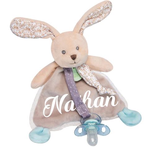 Doudou Attache T Tine Personnalis Lapin Poupi Nature