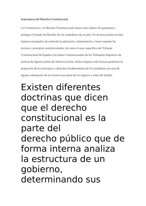 Importancia del Derecho Constitucional En diversos países existen