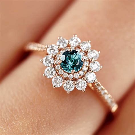 Bague Or rose Saphir Teal Lefkos 4 mm Pavée Gemmyo