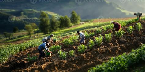 Farmers Working Together in a Lush Green Field During Daylight
